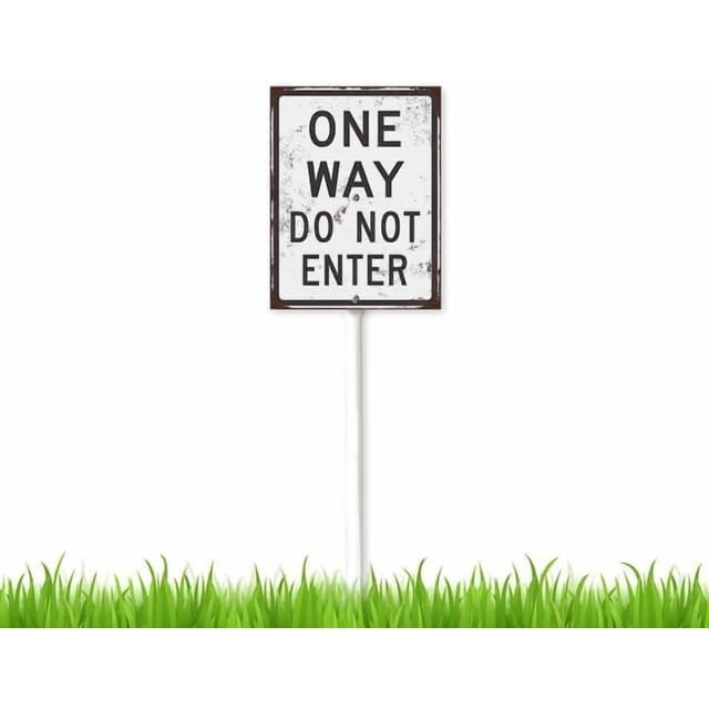 Letrero de jardín de 8 x 12 pulgadas con texto "One Way - No entrar", estaca para césped, decoración de patio, adornos para caminos de interior