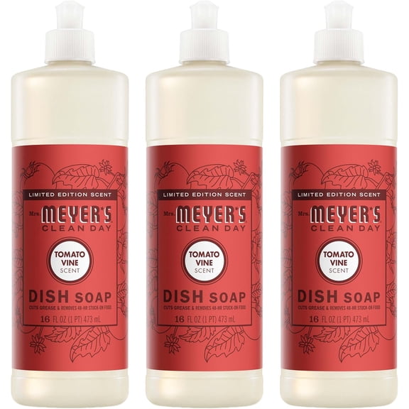 CLEAN DAY Liquid Dish Soap, Tomato Vine Scent, 16 Fl Oz Bottle - 3 Pack