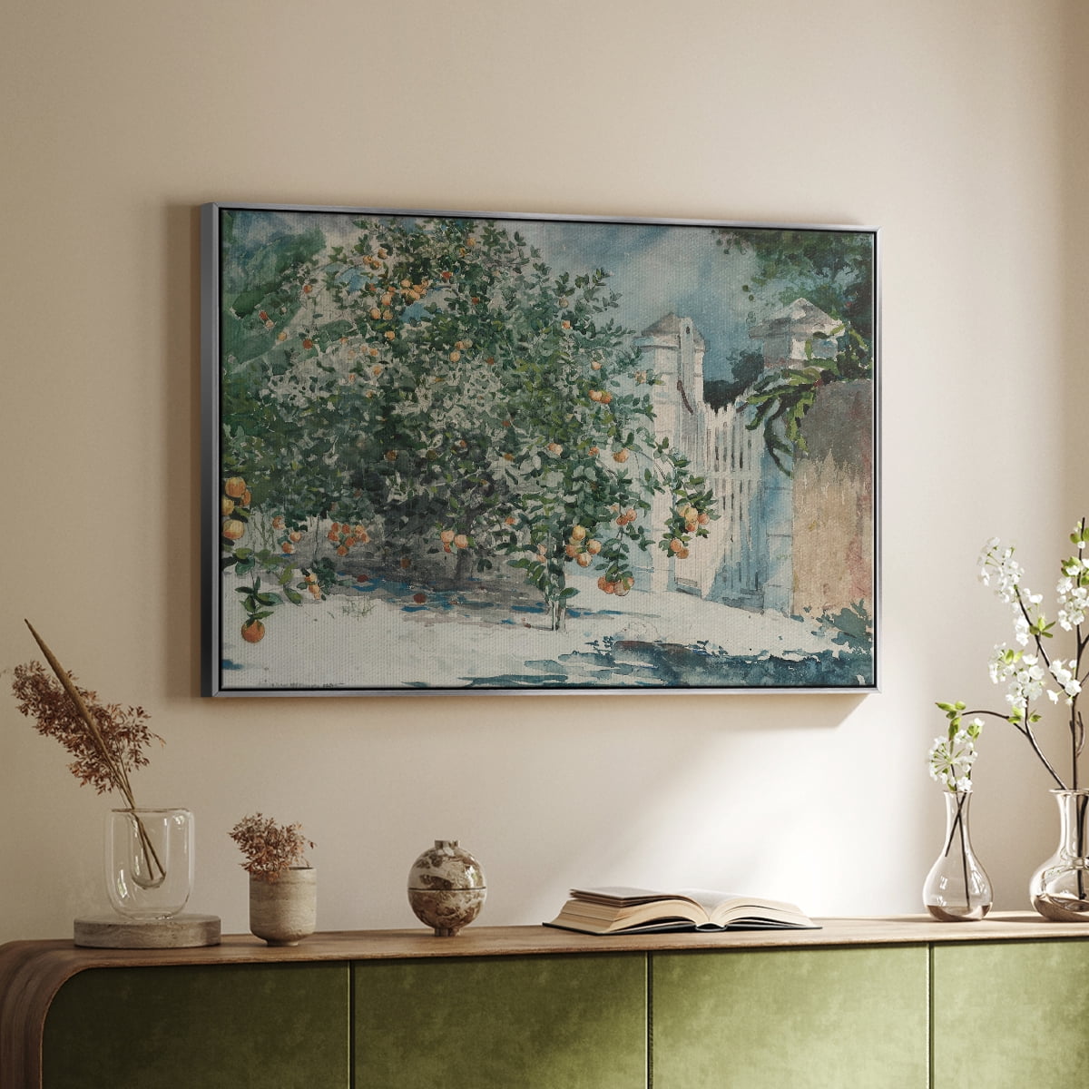 Vintage Botanical Print-L By Wexford Home Framed in Silver Wood Gallery Wrapped Canvas 25 in. x 37 in.