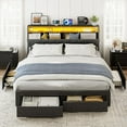 thumbnail image 3 of ARICOEASY King Bed Frame with Hidden Storage Headboard & Drawers, Upholstered Platform Bed King Size with LED Lights, Type-C Charging Station, No Box Spring Needed, Solid Wood Slats, Dark Grey, 3 of 9