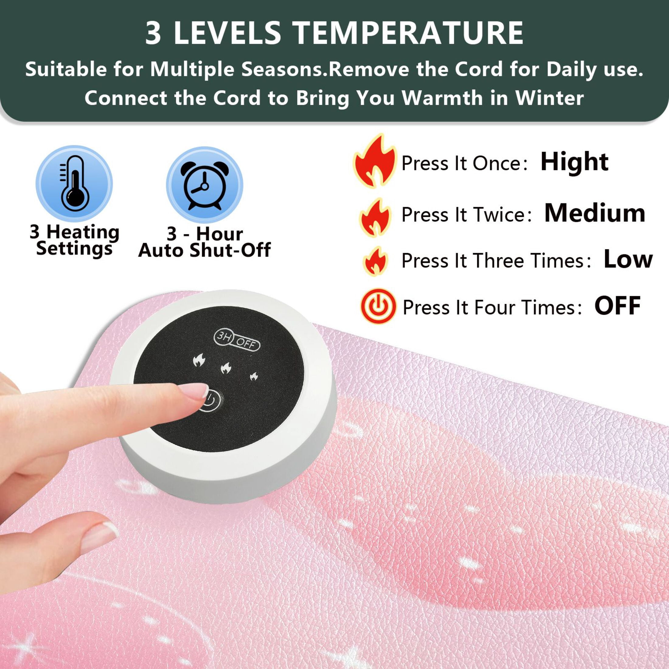 Large Heated Desk Mat Mouse Pad 31.5"x13"PU Leather Graphene Heating Desk Warmer with 3 Temperature Settings 110V US Plug Non-Slip Warm Pad for Home, Office, and Gaming Soft Pink Sparkle Tapestry