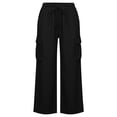 thumbnail image 7 of Bloomae Women Imitation Denim Cargo Pants Loose Wide Leg Casual Palazzo Pants Lightweight Drawstring Elastic Waist Comfy Lounge Beach Summer Trousers with Multi-Pockets Black L, 7 of 7