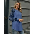 thumbnail image 3 of Women'S Stripe Tunic Tops Casual Long Sleeve Shirts Round Neck Pullover Blue S, 3 of 7