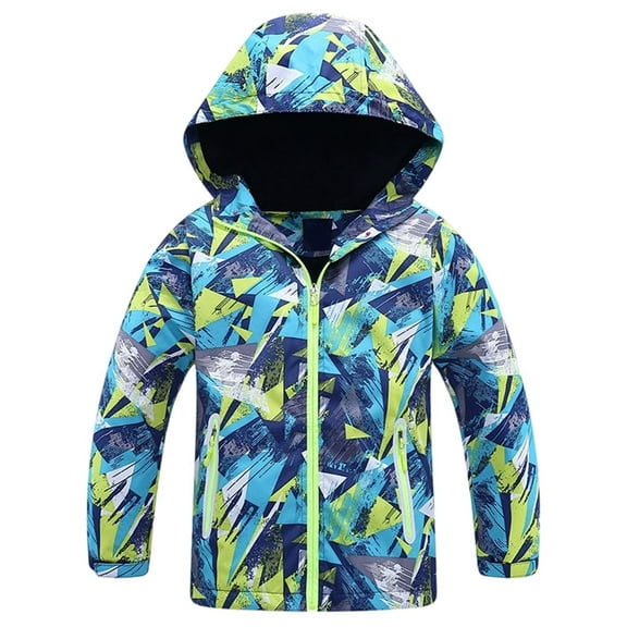 SonxaHe Toddler Boy Windproof Outdoor Jacket with Hood Zip Lightweight Raincoat Winter Warm Fleece Lined Jackets Green,Sized 2-3