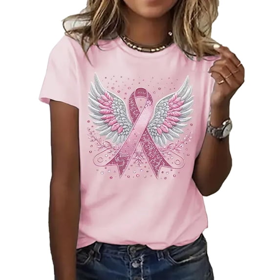 Women's Breast Cancer Awareness Halloween Cute Printed T-Shirt In October We Wear Pink Shirts for Women