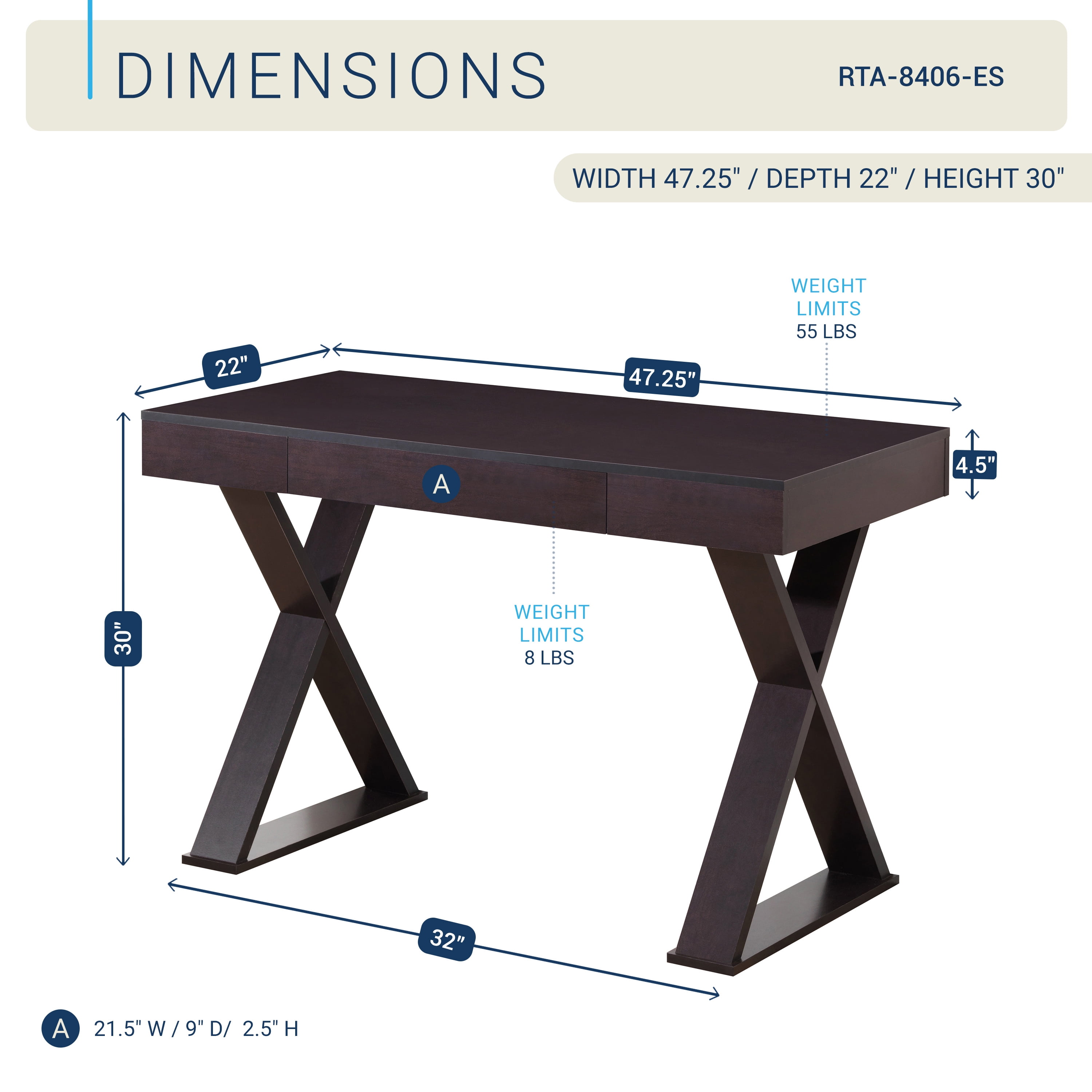 Trendy Writing Desk with Drawer, Espresso