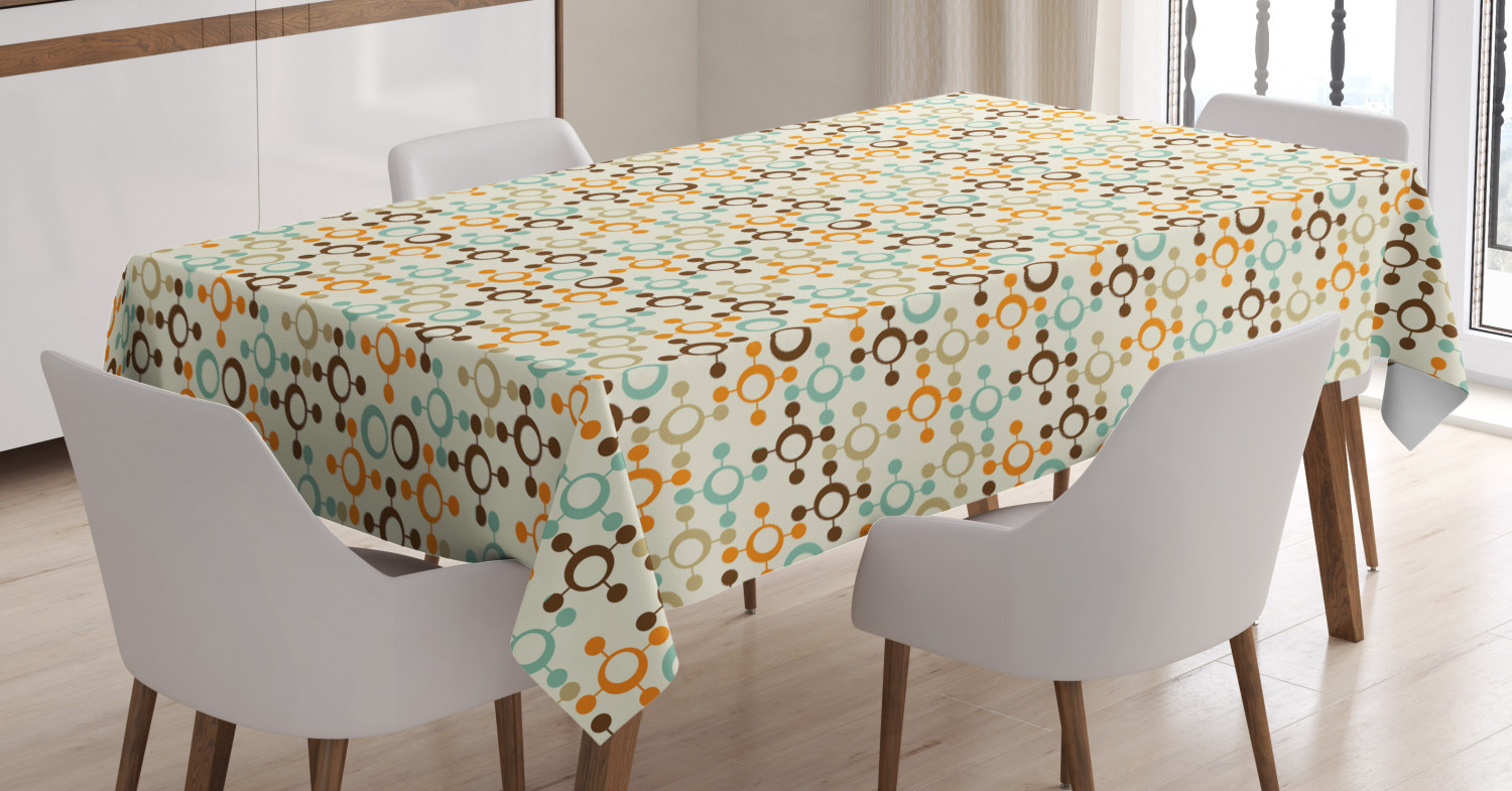 Abstract Tablecloth, Funky Molecule Like Figures with Circles and Dots