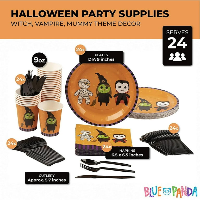 Orange Party Supplies, Paper Plates, Cups, and Napkins (Serves 24