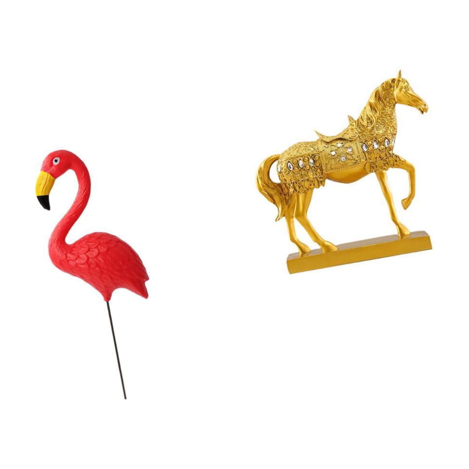 Dualoai Flamingo Fairy Garden Horse Statue Ornament Resin Sculpture for Holiday Spring Home Office Decor Animal Figurine Engraved Yard Art Accessories