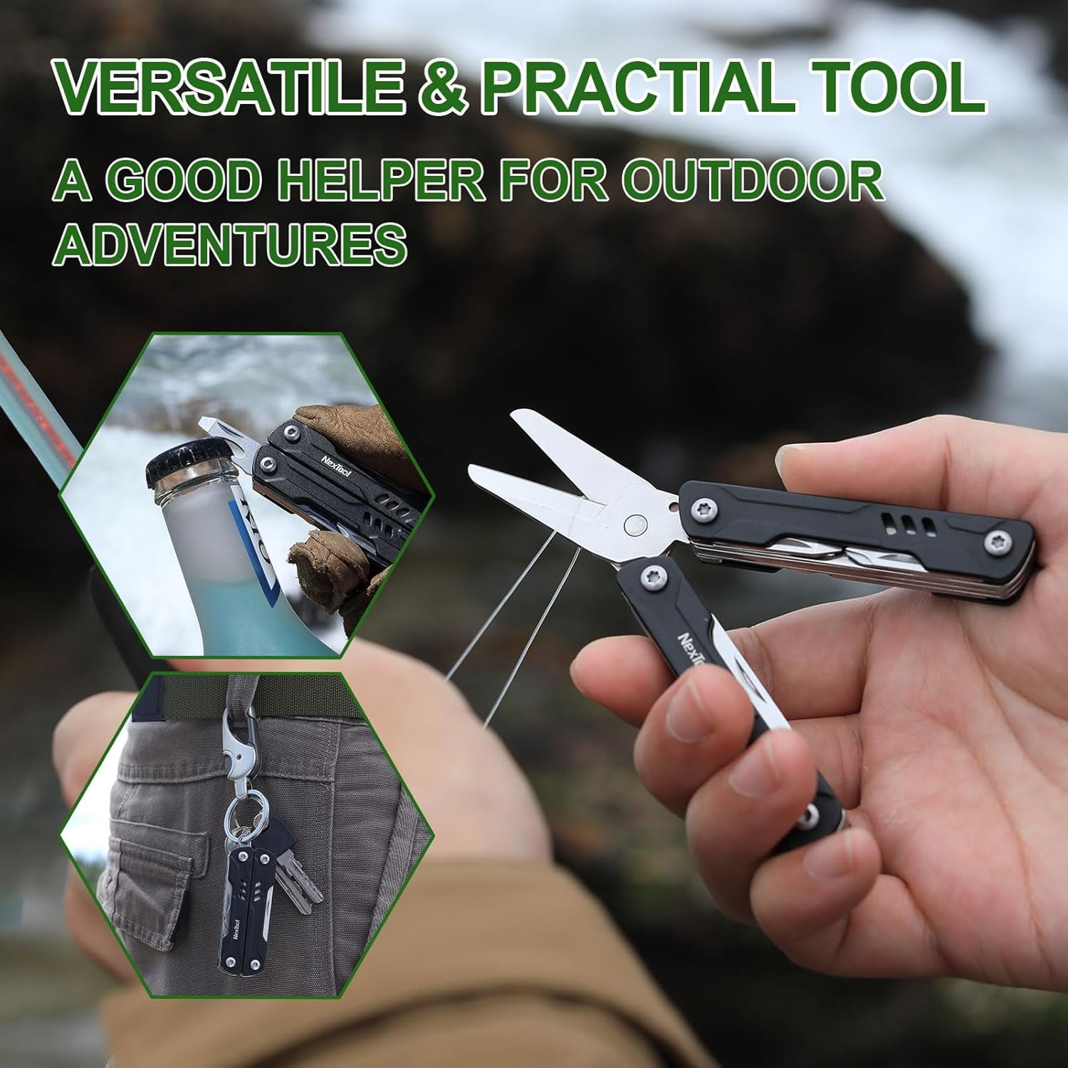NexTool 10 in 1 Multitool, Mini Sailor Scissors with Key Ring, EDC Pocket Knife, Mini Pliers, Black
