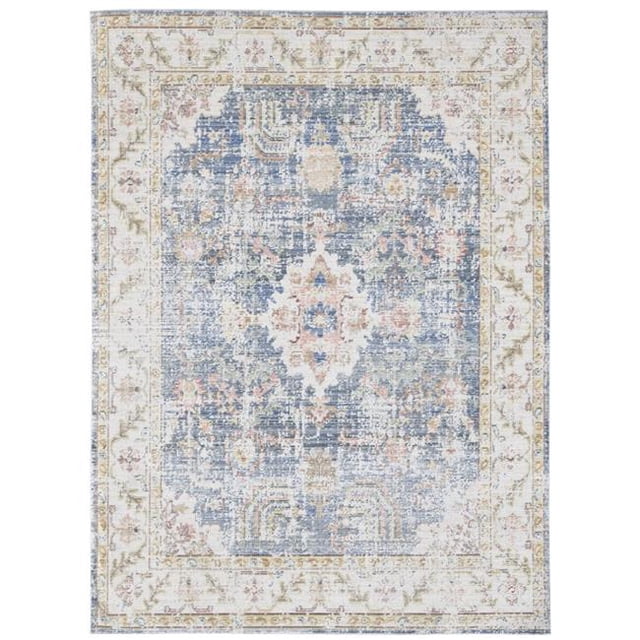 Amer Rug CEN185373 Century Bordered Area Rug, Indigo Blue Ivory - 5 ft. 3 in. x 7 ft. 3 in.