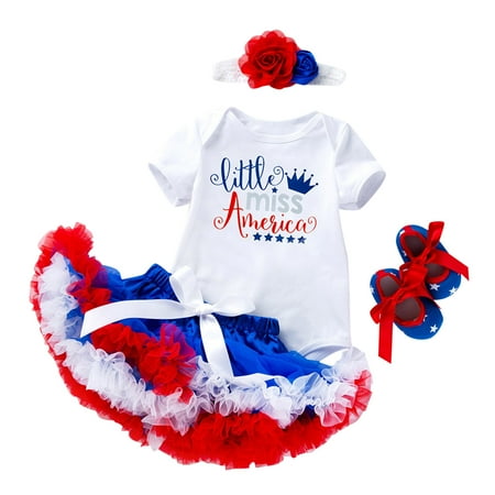 

ZMHEGW Toddler Outfits Girls Independence Day Short Sleeve Letter Prints Romper Bodysuit Skirt Headband Shoes 4Pcs Clothes Set Clothing Sets For Girls