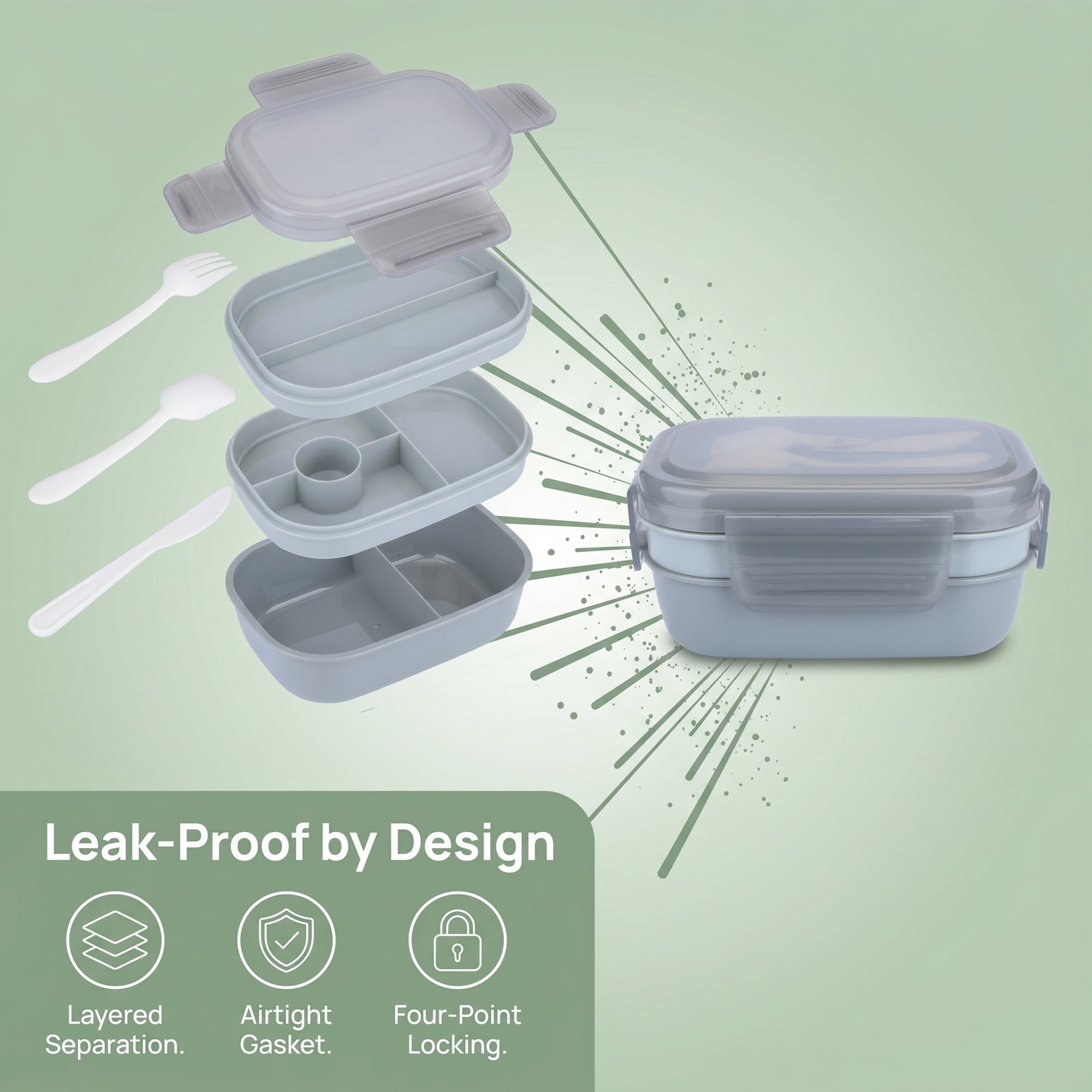 Unique Bargains Multi-Layer Leak-Proof Meal Lunch Bento Box Gray