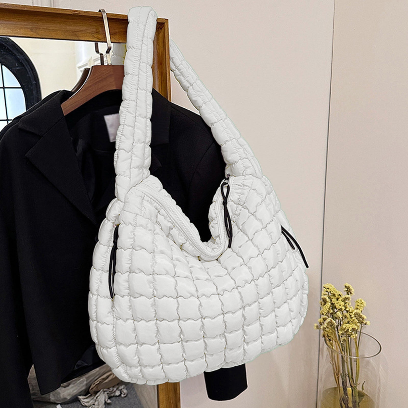 HaoXianJian Bags for Women Padded Tote Quilted Puffer Tote Bag Winter Down Cotton Soft Large Shoulder Bag