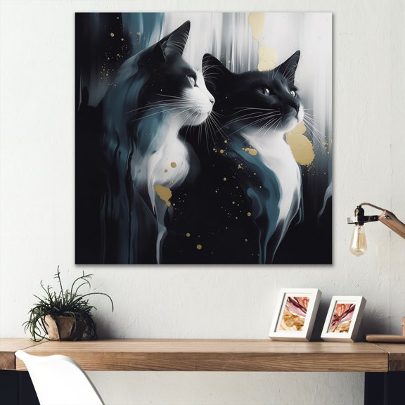 Designart "Captivating Cats White And Black IV" Animals Cat Kittens Metal Wall Art