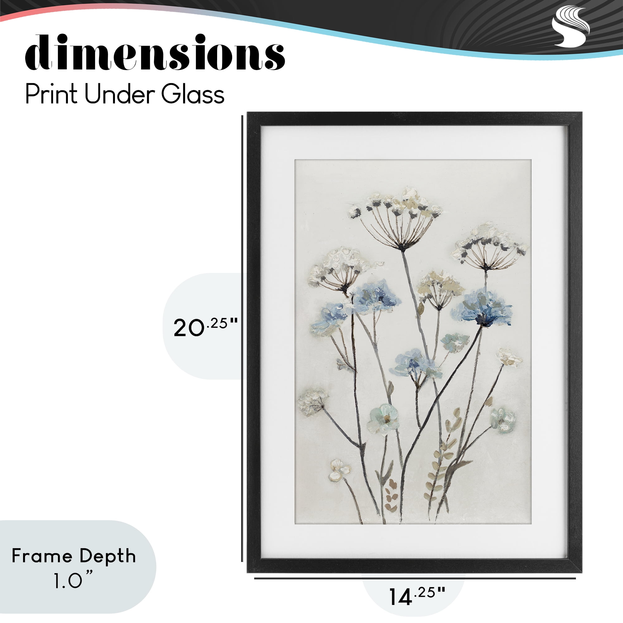 Stupell Industries Soft Jardin Azul Black Framed Print Under Glass, design by Patricia Pinto