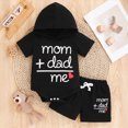 thumbnail image 2 of mgoYE Infant Baby Boy Summer Clothes Mom Dad Me Letter Print Short Sleeve Hooded Tops Drawstring Shorts Toddler Baby Boy Outfit 3 6 12 18 24 Months 3T(Black,6-9 Months), 2 of 5