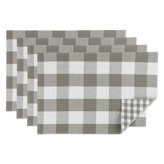 Gray/White Reversible Gingham/Buffalo Check Placemat Set