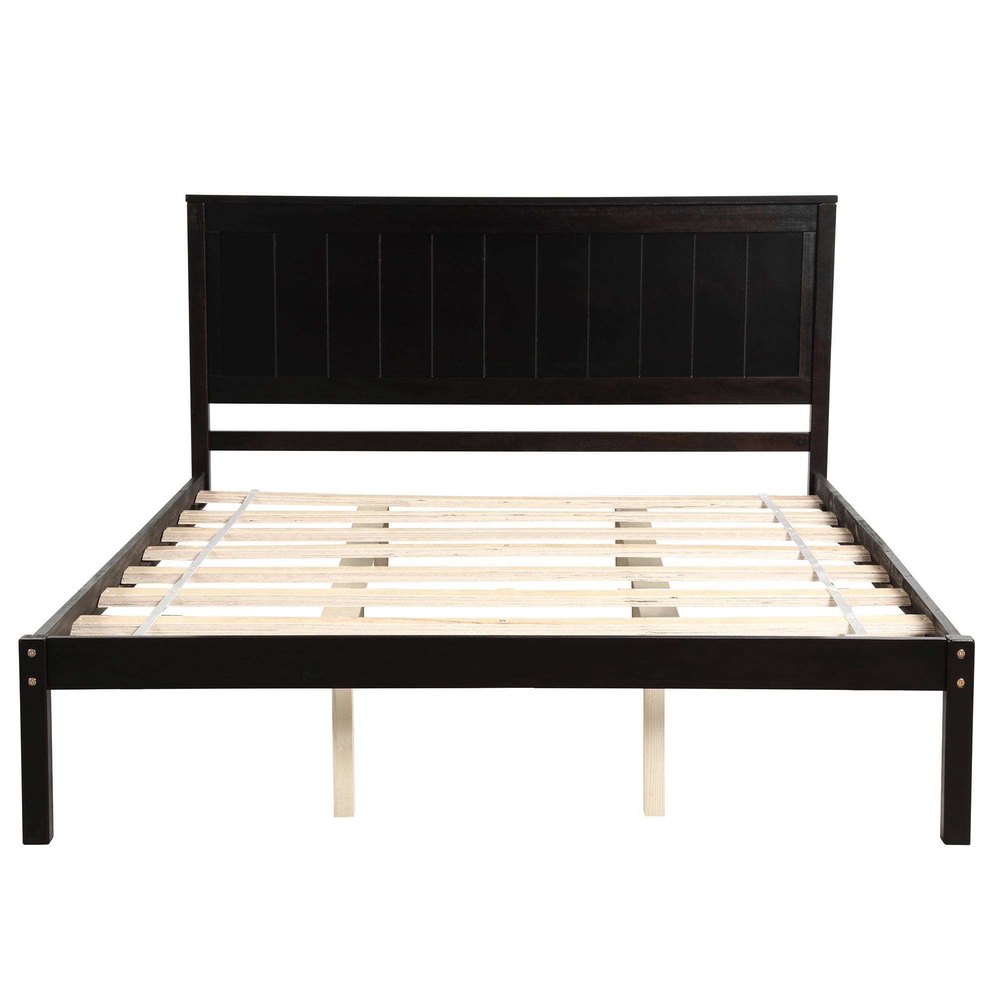 Euroco Queen Size Platform Bed, Solid Wood Frame with Headboard for Kids Teens Adults, Espresso