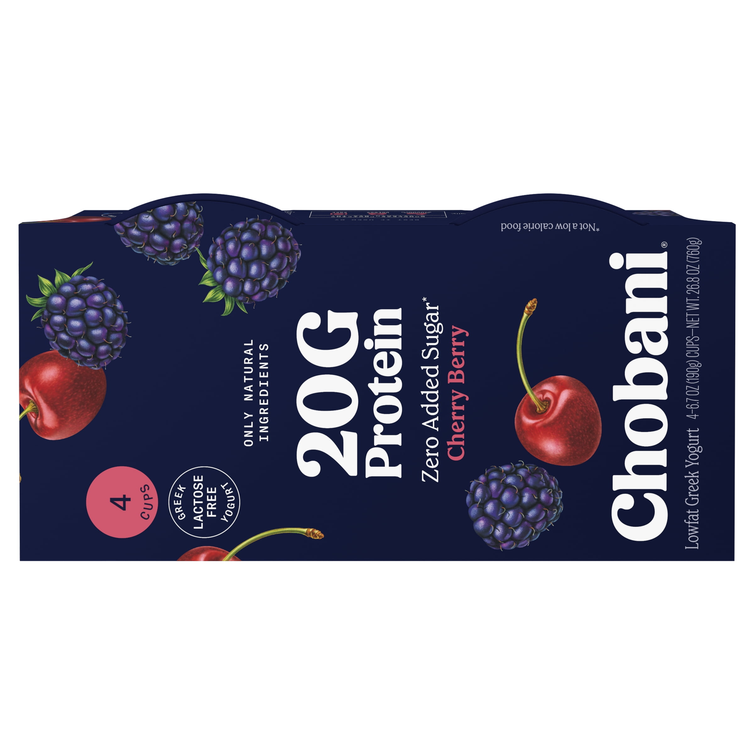Chobani 20G Protein Low-Fat Greek Yogurt Cherry Berry 6.7oz 4 Pack