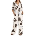 thumbnail image 1 of SUNSIOM Women's Summer 2Pcs Outfits Cartoon Palm Leaf Print Short Sleeves Lapel Tops with Drawstring Pants Set, 1 of 6