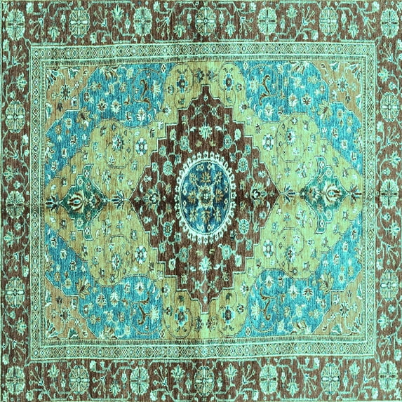 Ahgly Company Indoor Square Persian Turquoise Blue Traditional Area Rugs, 8' Square
