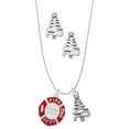 thumbnail image 1 of Delight Jewelry Silvertone Red Always Loved Fire Department Shield Silver tone Zig Zag Christmas Tree Charm Necklace and Stud Earrings, 1 of 4