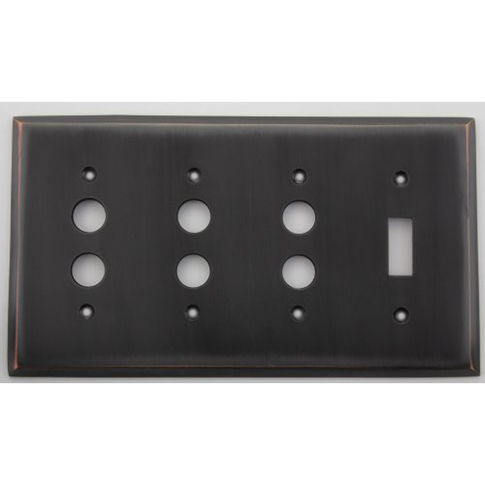 Classic Accents Oil Rubbed Bronze 4 Gang Wall Plate 3 Push Button Light Switches 1 Toggle