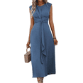 thumbnail image 2 of Vestido Midi Informal Sin Mangas de Verano para Mujer, Ajustado, con Lazo en la Cintura, , 2025 Azul Neblina XXL, 2 of 9