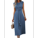 thumbnail image 2 of Vestido Midi Informal Sin Mangas de Verano para Mujer, Ajustado, con Lazo en la Cintura, , 2025 Azul Neblina XXL, 2 of 9