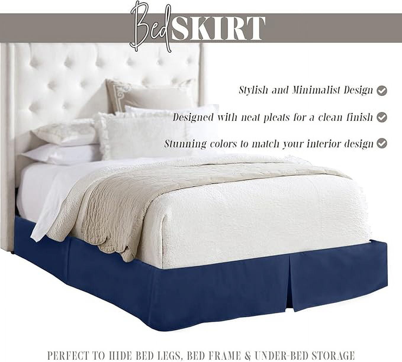Elegant Comfort 1-Piece Solid Bed Skirt, 1500 Thread Count, Minimalist Design, Easy Care, Wrinkle and Stain Resistant , Cali King, Midnight Navy