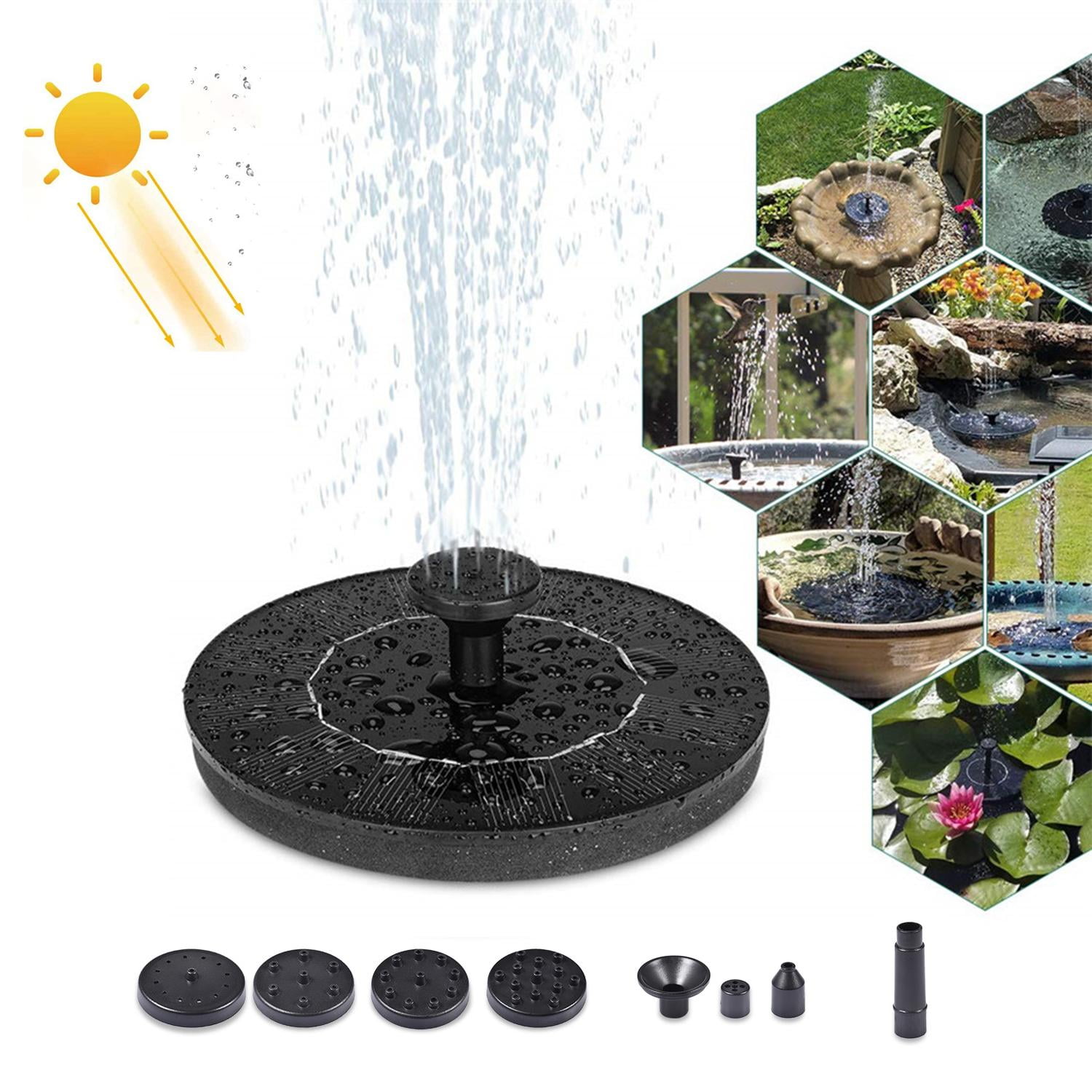 Solar Bird Bath Fountains,Mini Solar Fountain,Multi-Purpose Swimming Pools Fountain with 7 Different Nozzles