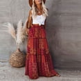 thumbnail image 6 of Bohemian Printed High Waist Maxi Skirt for Women Casual Elastic Waist Tiered Long Skirt with Pockets Lightweight Flowing Fabric Red S, 6 of 8