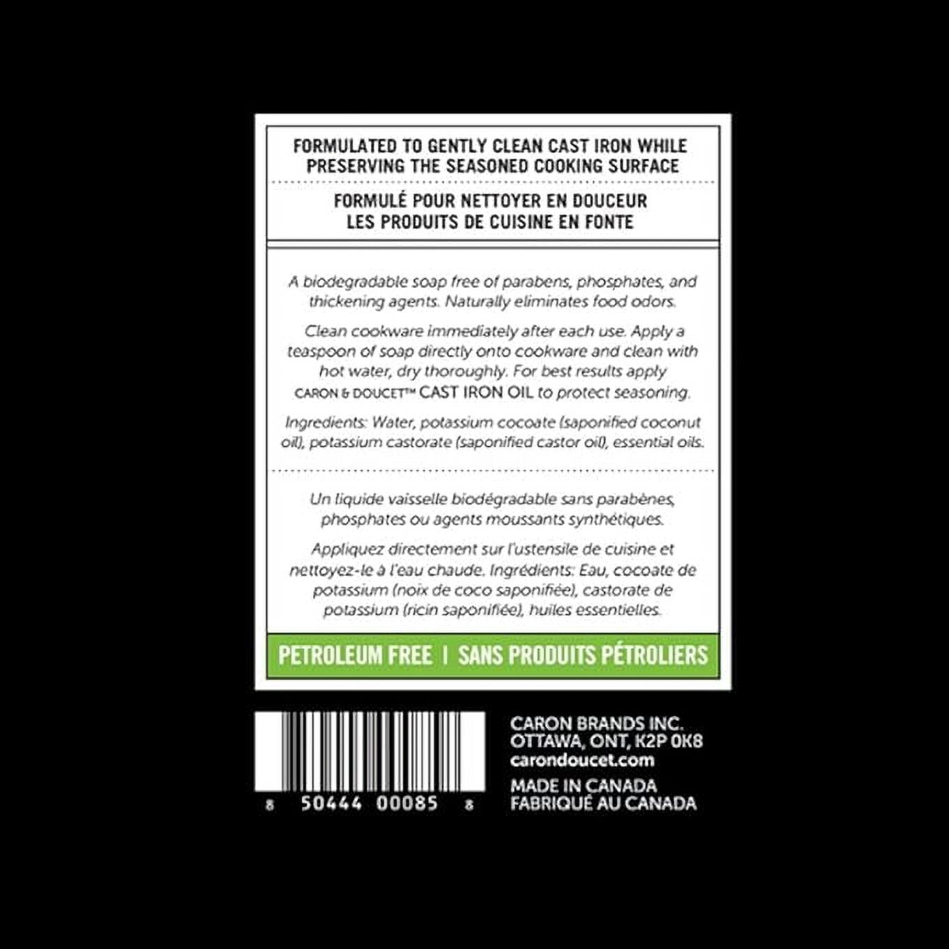 CARON & DOUCET - Cast Iron Cleaning Soap | 100% Plant-Based Castile & Coconut Oil Soap | Best for Cleaning, Restoring, Removing Rust and Care Before Seasoning.