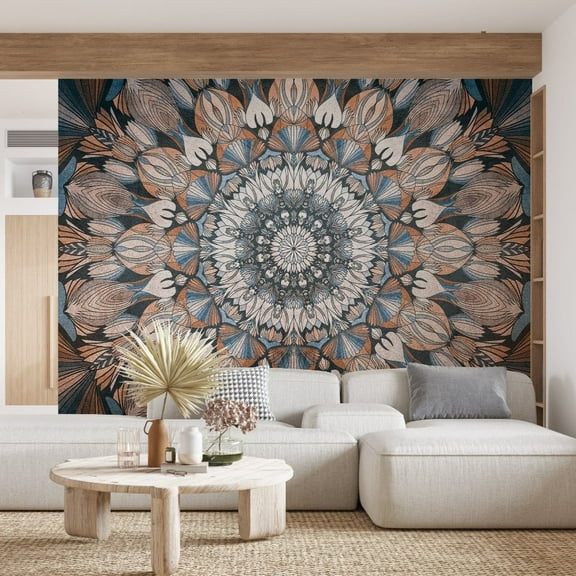 Tiptophomedecor Peel and Stick Zen Wallpaper Wall Mural - Geometric Mandala - Removable Wall Decals