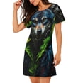thumbnail image 2 of Easygdp Realistic Style Wolf Warrior Camisón de manga corta para mujer, informal, estampado, 2 of 6