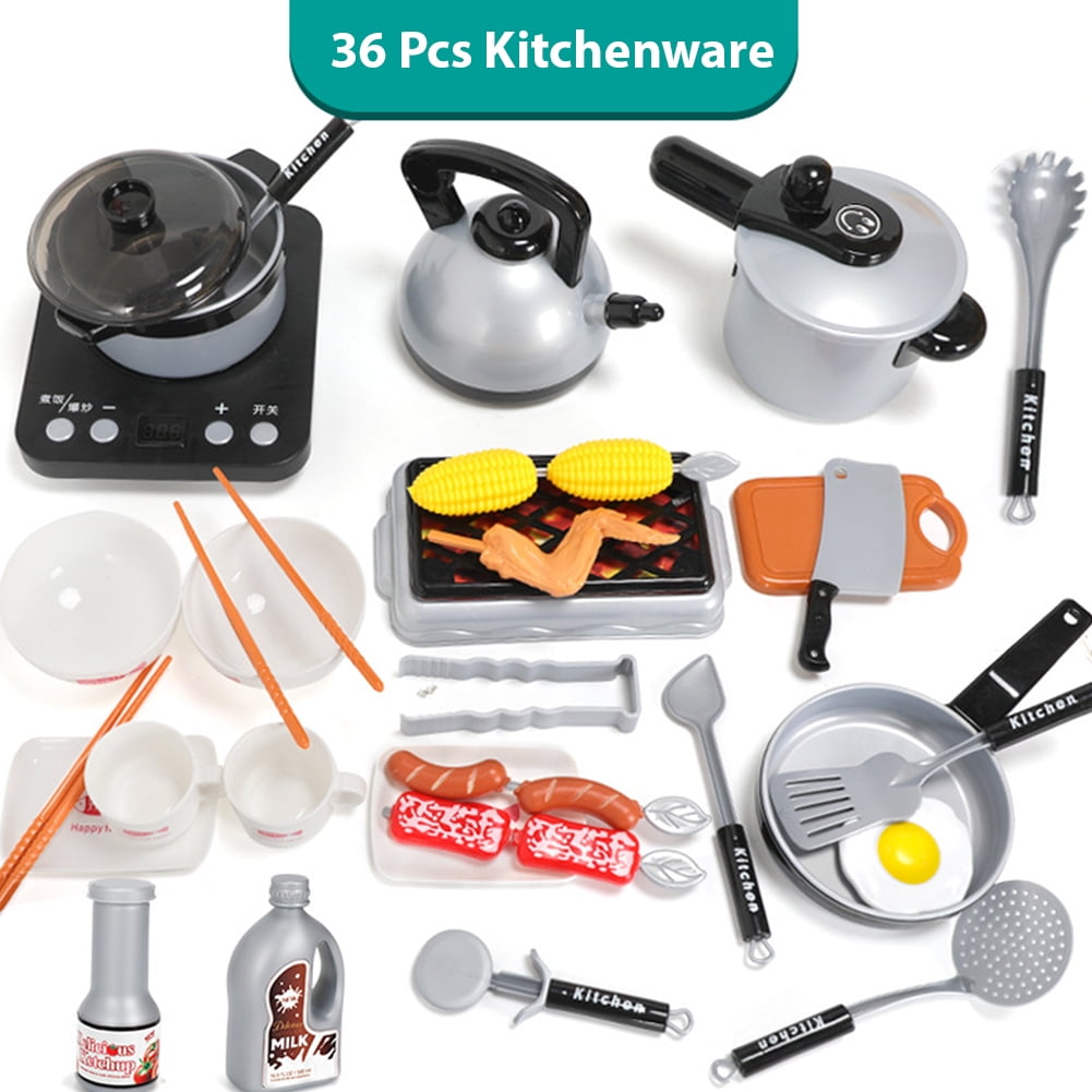 Kids Kitchen Cookware Play Set Plastic Pots Pans Kitchen Utensils