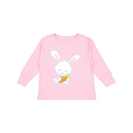 

Inktastic Cute Easter Bunny Holding Carrot Boys or Girls Long Sleeve Toddler T-Shirt