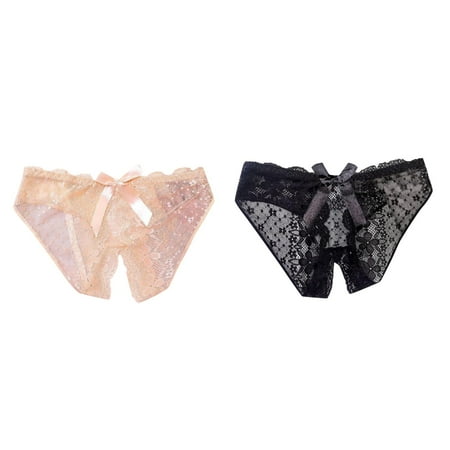 Lojoutye 2 Pack(Black 1PCS & Beige 1PCS) Multipack Panties Womens Small Lace Low Waisted Underwear for Women with High Value Be Careful of Machine Opening Crotch Triangle Pants