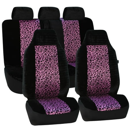 Car Seat Covers Animal Print FH Group Purple Leopard Animal Print Car Seat Covers, Airbag Compatible and Split Bench, Full Set ()