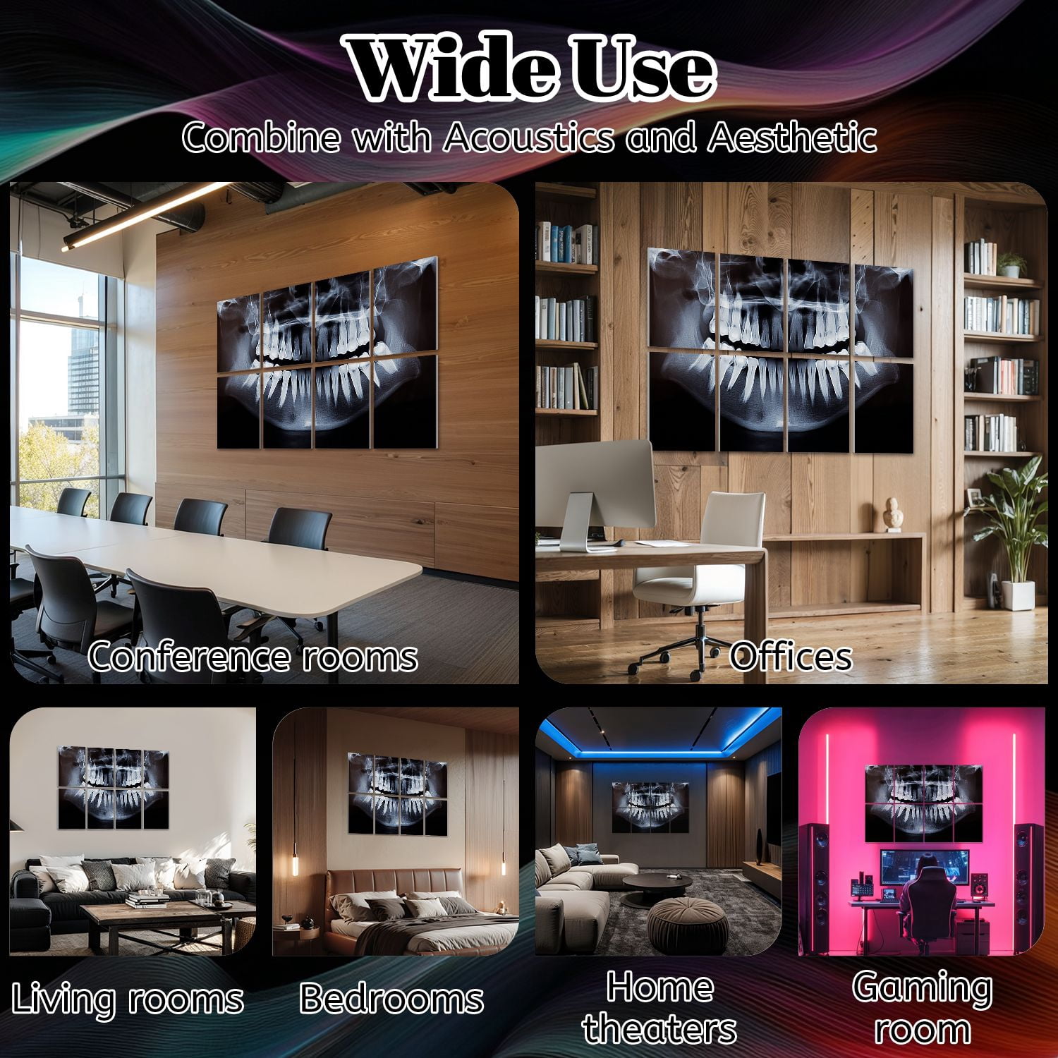 Dental 8 Pack Art Acoustic Panels Sound Absorbing Dental photography dentist Implant Anatomy Decorative Soundproof Wall Panels Self Adhesive for Physician Hospital Office 48"x32"