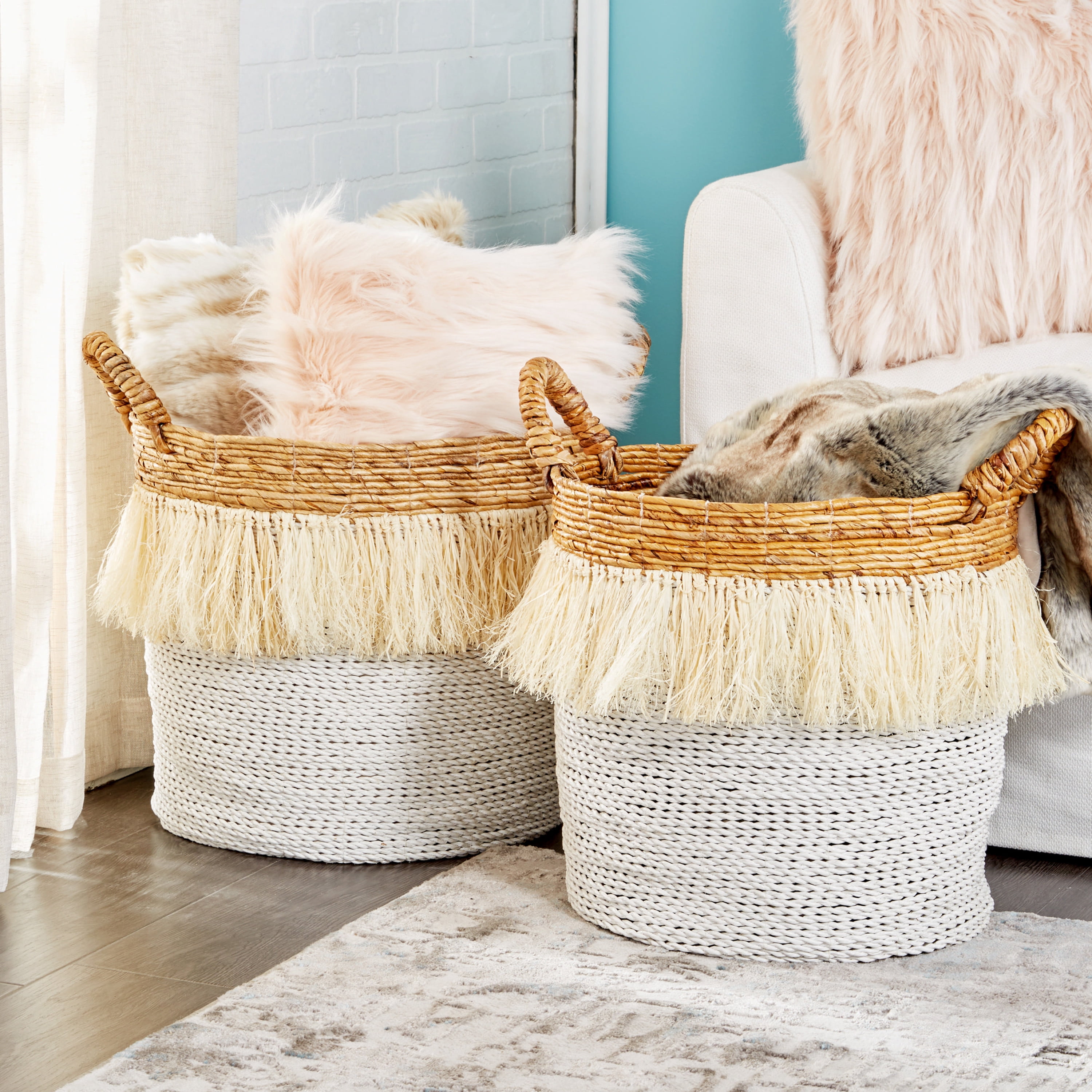 CosmoLiving by Cosmopolitan 18", 16"W White Dried Plant Storage Basket, 2-Pieces