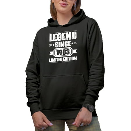 Legend Since 1983 - 80s Birthday or Bday Celebrant, Black Hooded Sweatshirt or Hoodie, Small