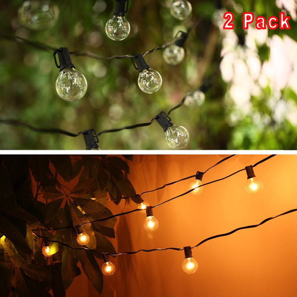2 PACK G40 Bright Globe String Lights 25ft 25 Bulbs Party Decorative