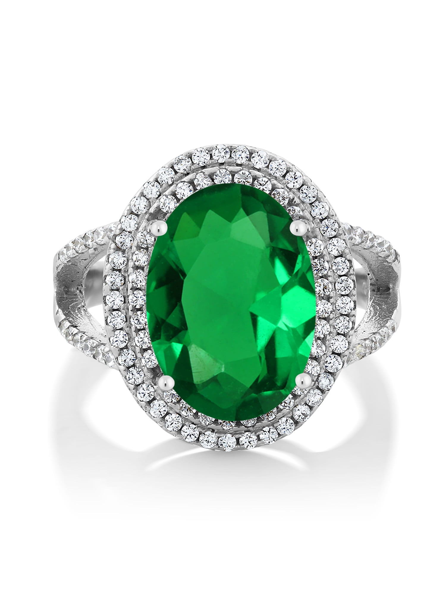 Emerald & White Topaz Gemstone Fashion Silver 18k goldplated Ring Size 6 7 8 9 