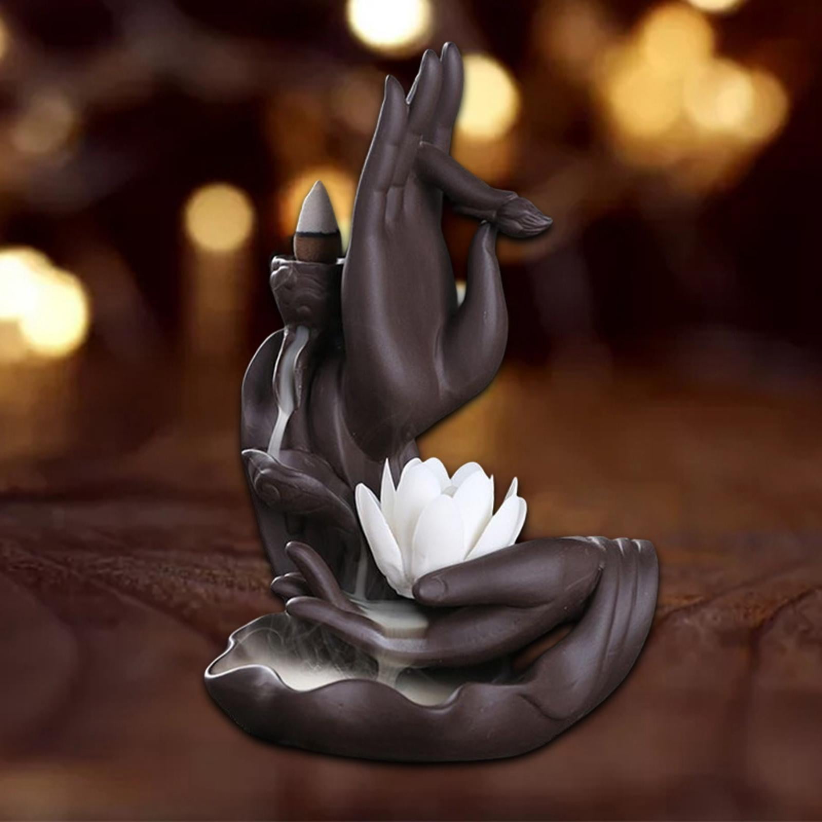 WLPZXP Backflow Incense Burner Holder Bergamot Lotus Aroma Tower Sandalwood Cone Censer white