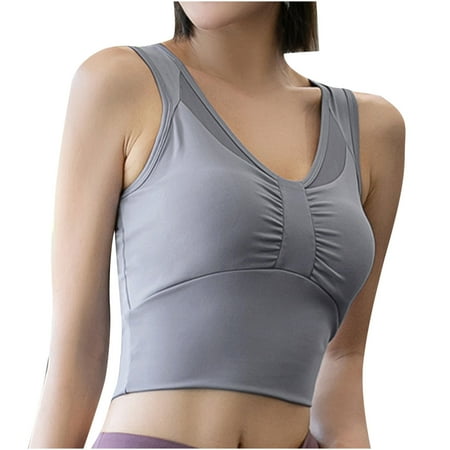 T-Shirt Bra Women Woman Bra No Underwire Underwears Base Vest Style Sports Base Underwears V-Neck Seamless Bra Feature Hook and Eye Closure Balconette Bra Style Y-14   Gray M