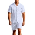 thumbnail image 2 of Fnnxeal Mens 2 Piece Cuban Collar Linen Short Set Button Down Shirt with Drawstring Shorts Breathable Summer Vacation Outfit White S-XXXL,Size 3XL, 2 of 9