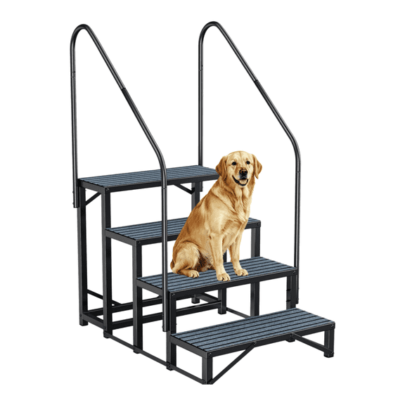 Pipopa 4-Tier RV Steps with 2 Handrails,Heavy-Duty Mobile Home Steps with Non-Slip & Dust-Resistant Mats,RV Stairs for Trailer,Camper,Porch,Hot Tub,660LBS
