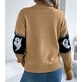 thumbnail image 4 of Defitshape Women's Halloween Knit Pullover Sweater Knitted Sweater Warm Spring Crewneck Fashion Loose Fit Drop Shoulder Short Knitwear Ghost Printed Long Sleeve Fall Top Khaki Large, 4 of 5